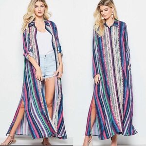 Andree By Unit Striped Embroidered Front Button Duster
